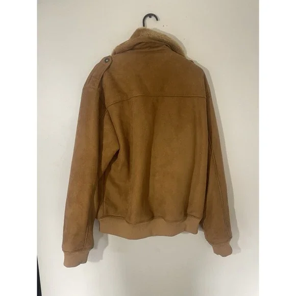 Bare Fox Brown Faux Suede Faux Fur Collar Men XL Lined Coat Size Barn Coat Y2K